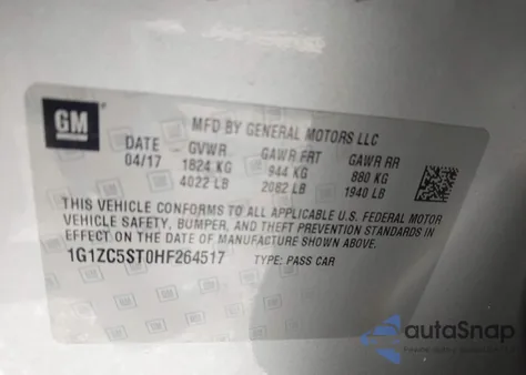 2017 Chevrolet Malibu 1Fl from USA, damaged, VIN 1G1ZC5ST0HF264517